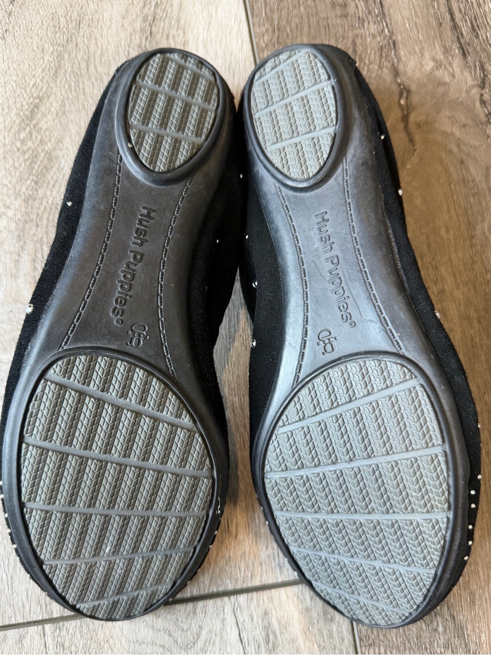 Hush Puppies-Chaste Black Suede Ballet Flats with Silver Stud Accents- Comfort - Picture 11 of 11